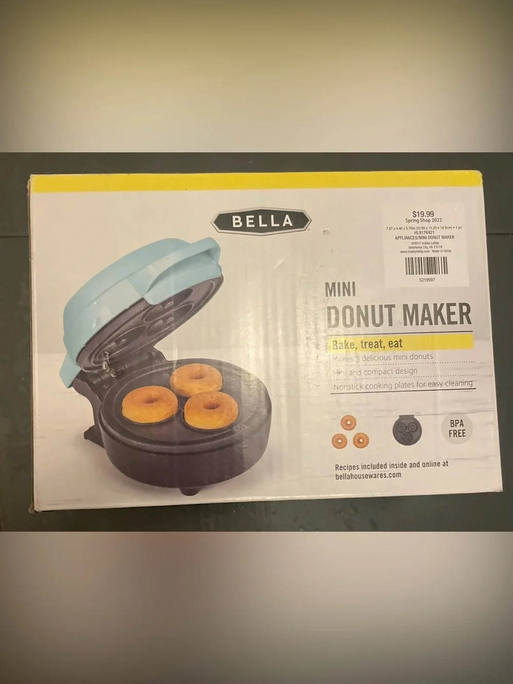 Bella Mini Donut Maker in Light Blue and Black